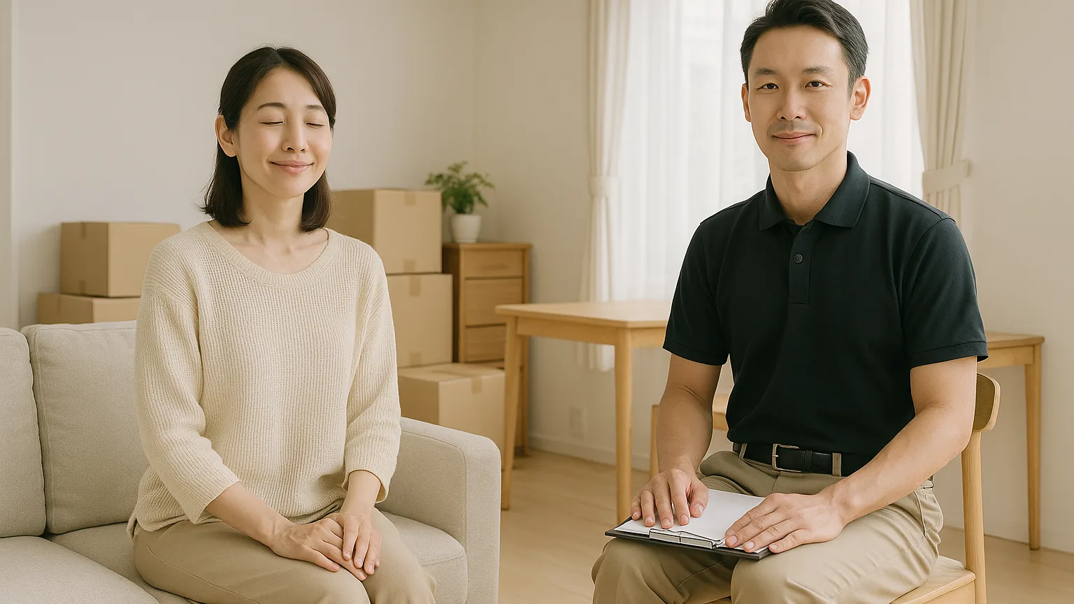 整理が終わって身軽になったお部屋とお客様（イメージ）