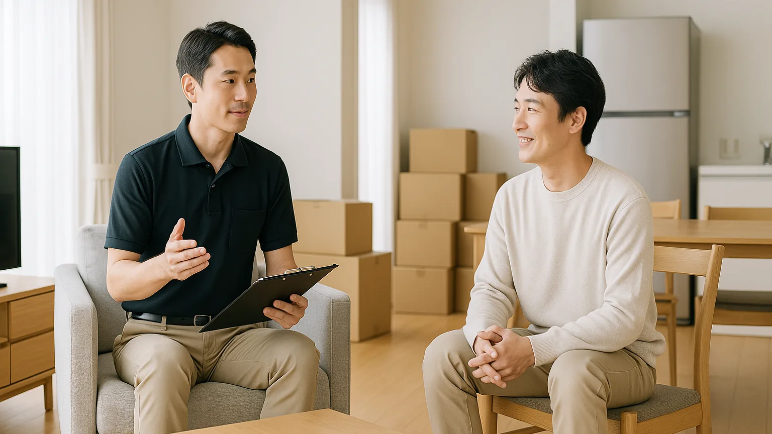 引越し前のご自宅で家財を査定するスタッフ（イメージ）