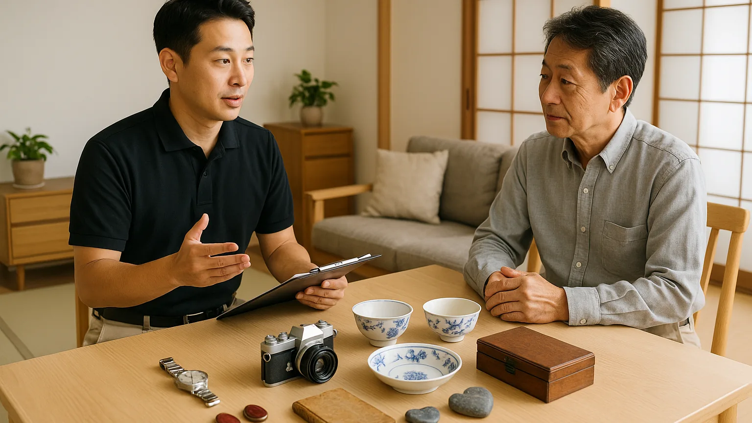 ご家族と一緒に思い出の品を確認する様子（イメージ）