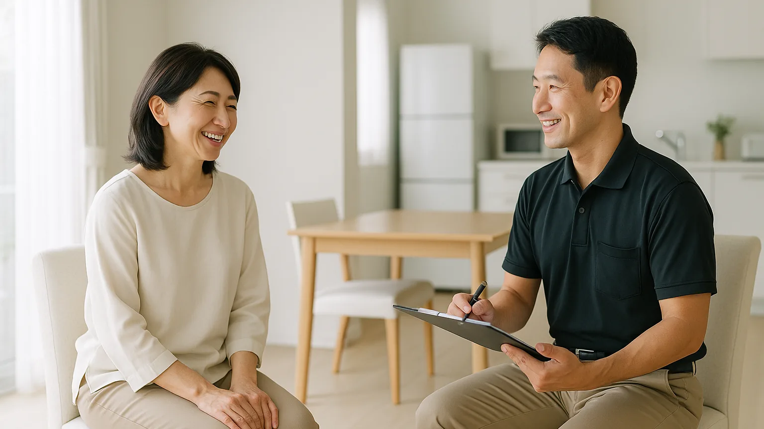 査定を終えて安心した表情のお客様（イメージ）