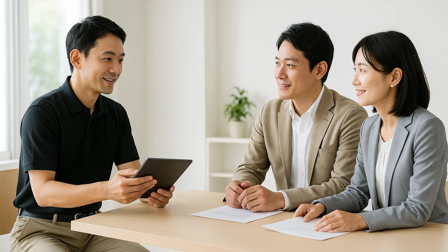 エコスマイリー担当者と事業者様の打ち合わせ（イメージ）
