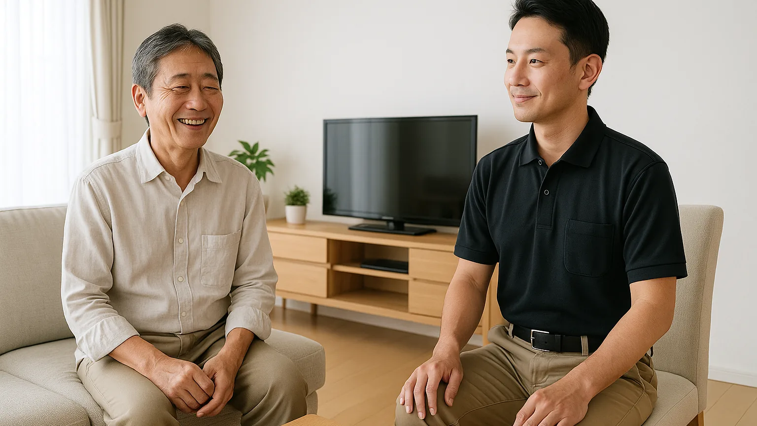査定を終えて安心した様子のお客様（イメージ）
