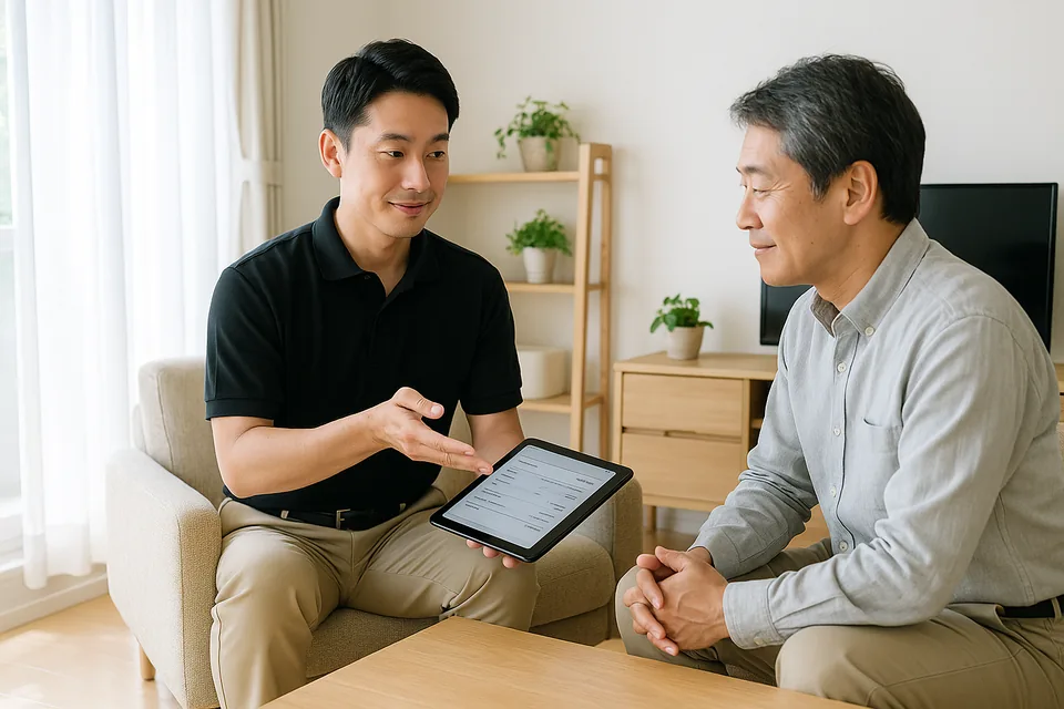 査定額の説明を受けるお客様（イメージ）
